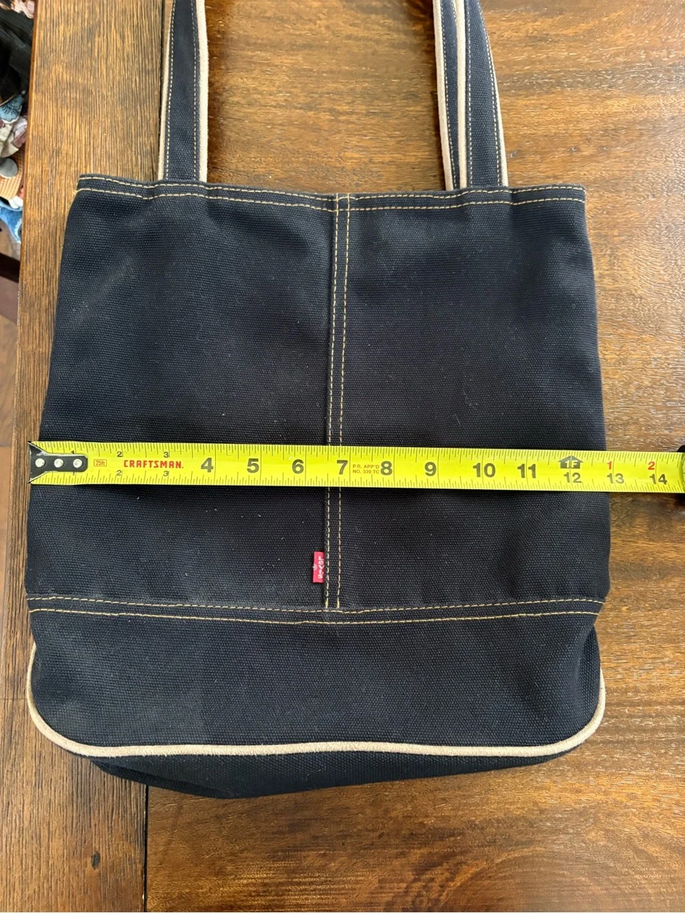Levi’s Vintage Black Canvas Denim Tote Bag Brown Trim Y2K Shoulder Bag - Picture 15 of 16